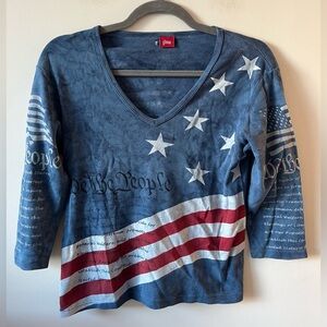 Glima Vintage American USA New York Graphic Patriotic V-Neck Top